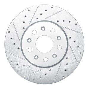 Cadillac CT6 Brake Rotor (1) - Front Left - R1 Concepts - Drilled & Slotted - Silver - `14-`20